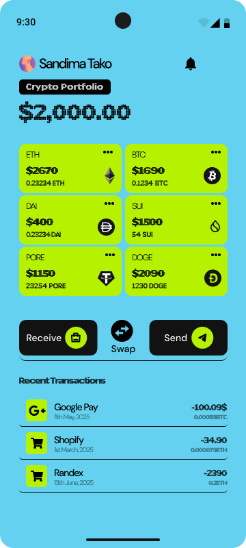Crypto Transfer Main Screen